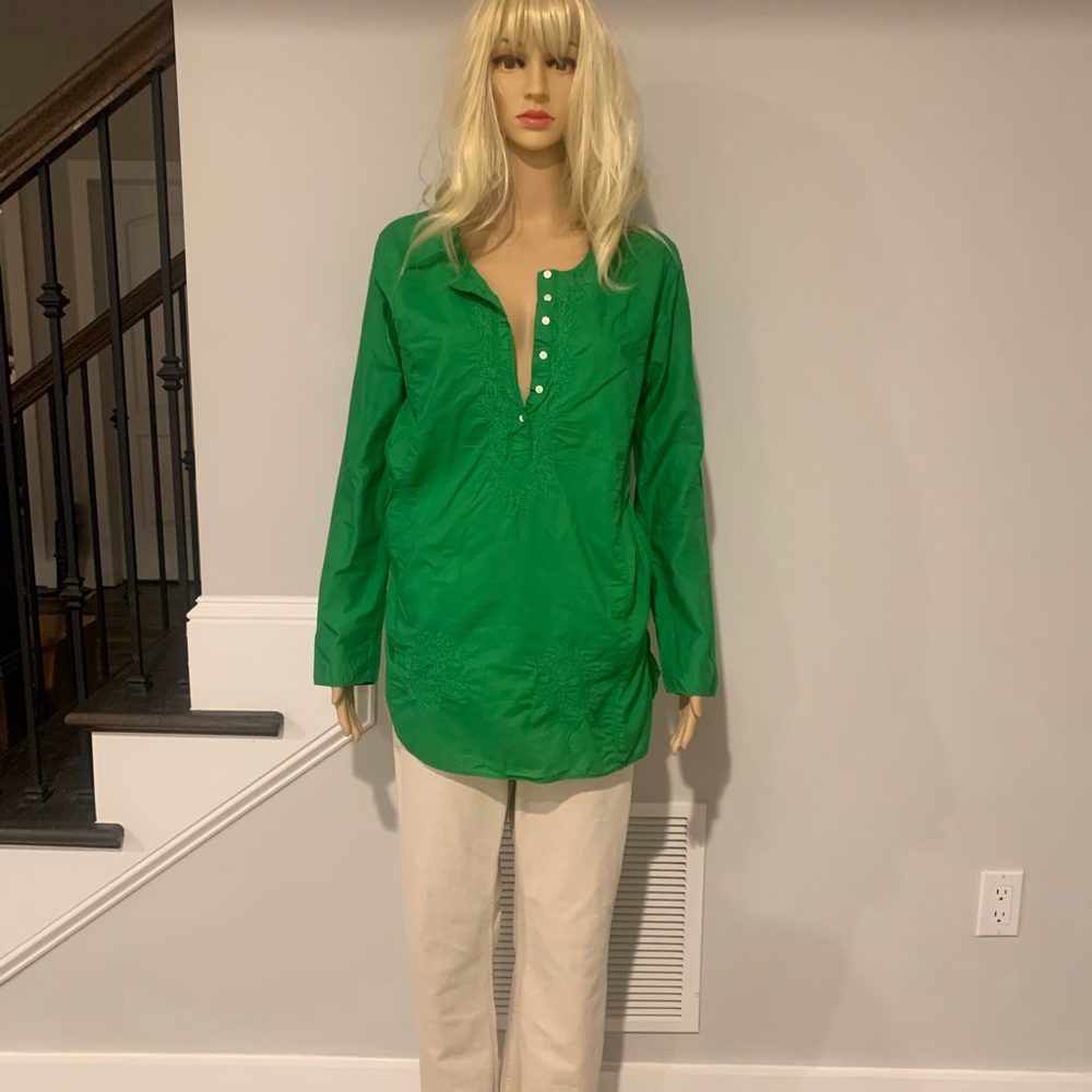 J. Crew Green Polo Collar Long Sleeve Tunic